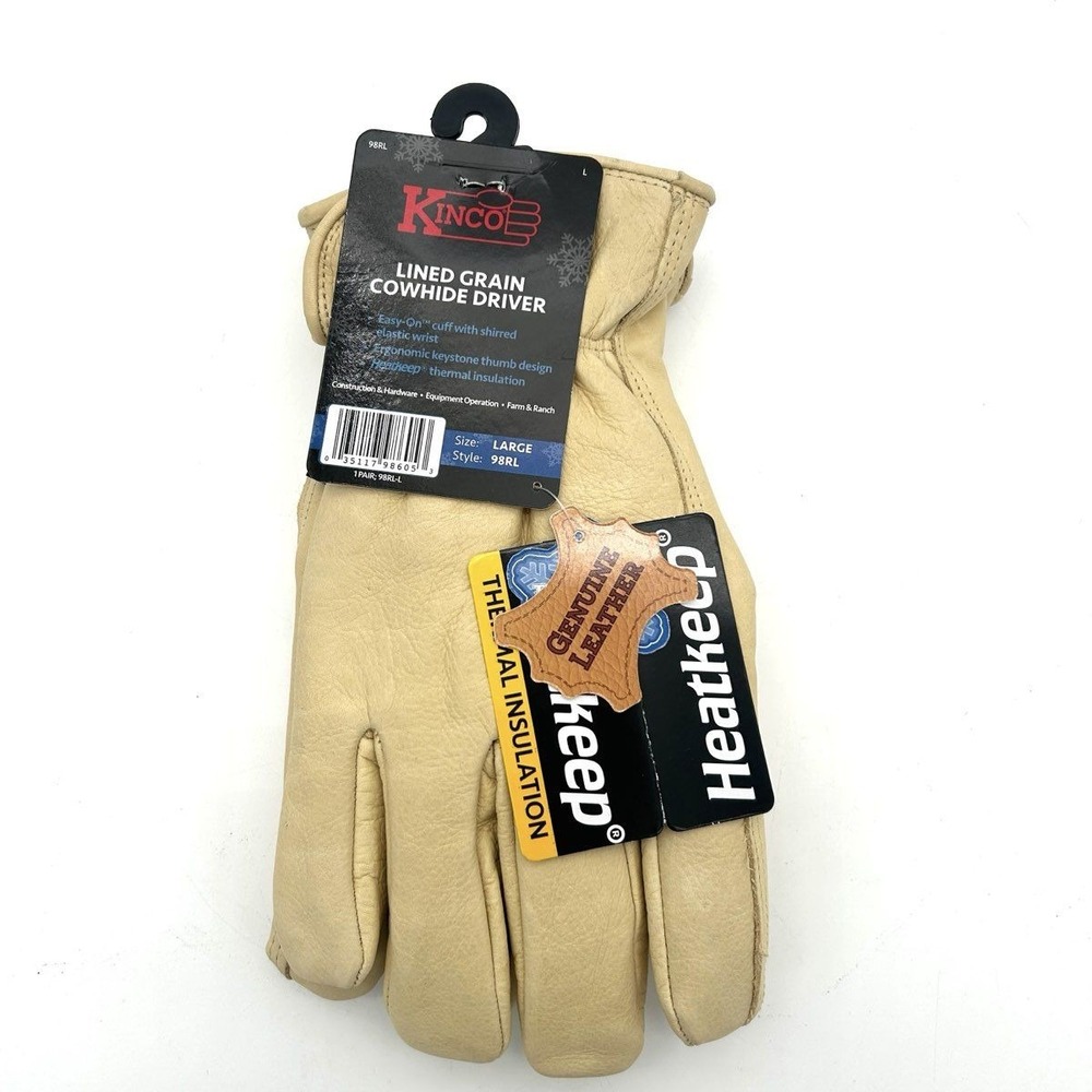 Kinco 98RL Lined Grain Cowhide DriverWork Gloves Large Thermal Insulated Leather